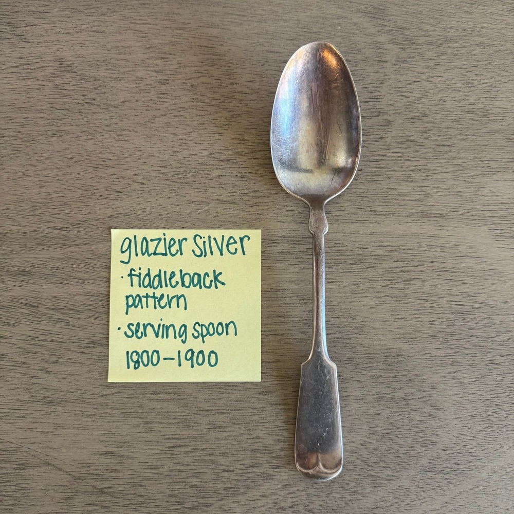 Antique Glazier Silverplate Fiddleback Pattern Serving Spoon, 1800s Silverware‎